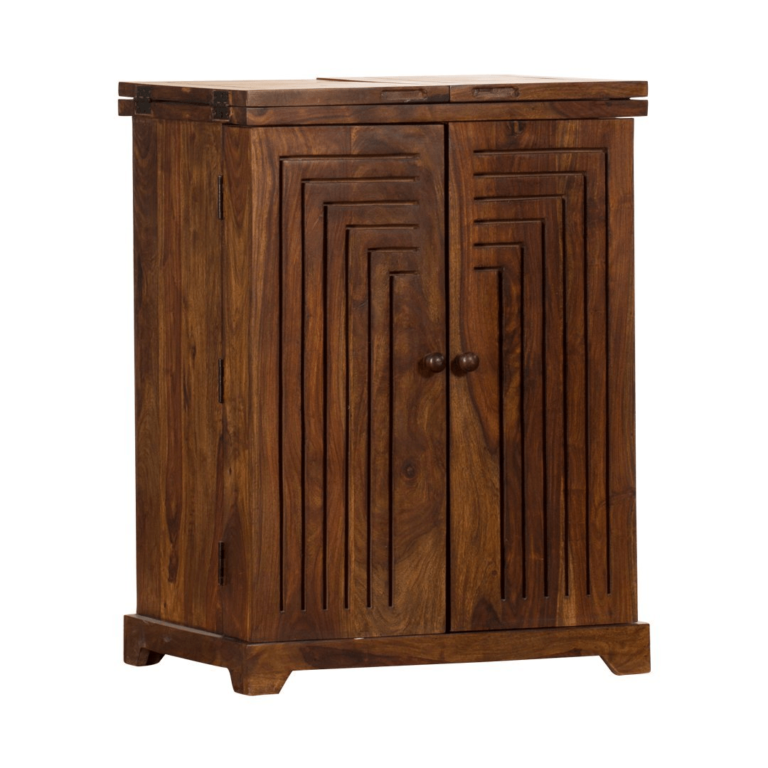 Pipercrafts John Sheesham Wood Bar Unit In Provincial Teak Finish ...