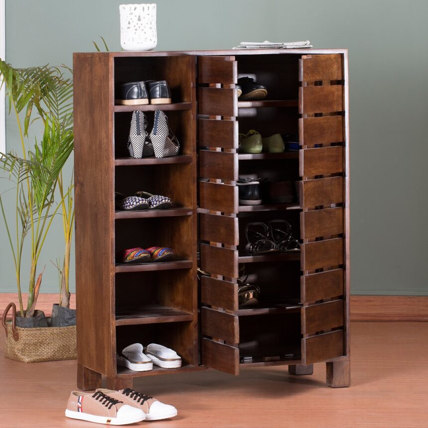 Pipercrafts Cosmo Solid Wood Shoe Rack In Provincial Teak Finish ...